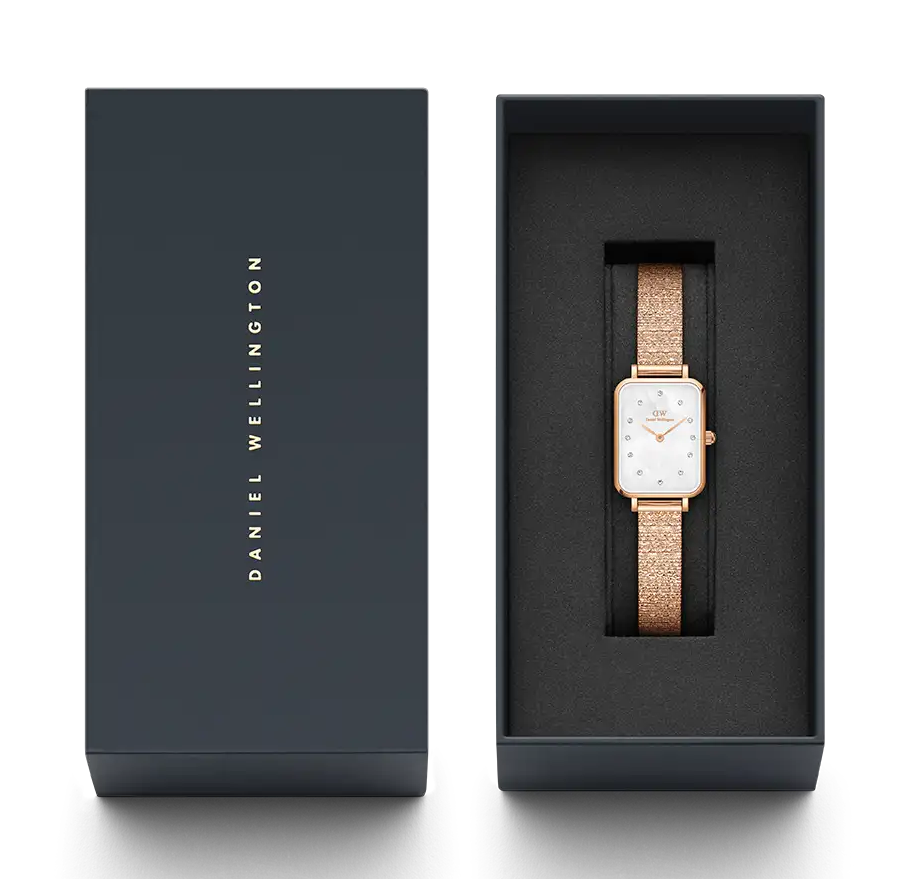 萬年鐘錶 - DW - Daniel Wellington   QUADRO PRESSED MELROSE系列 錶徑 : 20x26mm 玫瑰金方形珠貝米蘭錶帶女錶  DW00100578