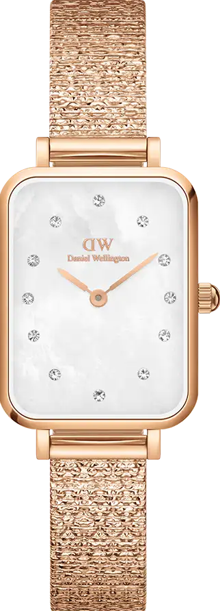 萬年鐘錶 - DW - Daniel Wellington   QUADRO PRESSED MELROSE系列 錶徑 : 20x26mm 玫瑰金方形珠貝米蘭錶帶女錶  DW00100578