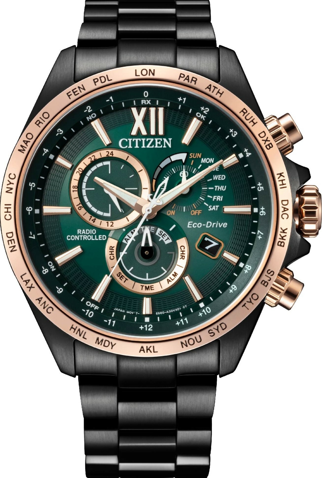 萬年鐘錶 - Citizen 星辰錶  森林秘境世界時間電波對時不鏽鋼男錶  CB5956-89X 錶徑45MM