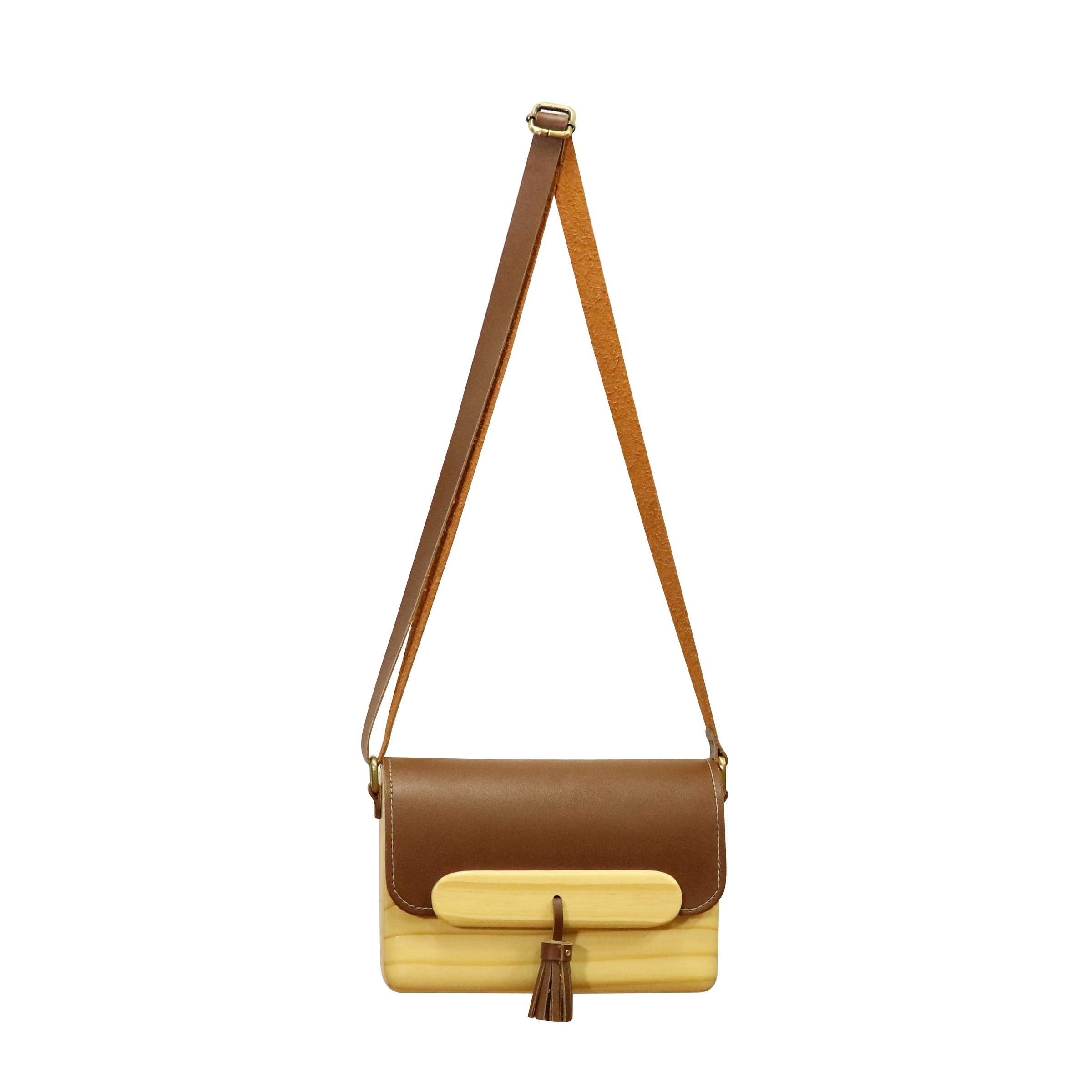 單肩斜挎手工木質包|小（吸釦）