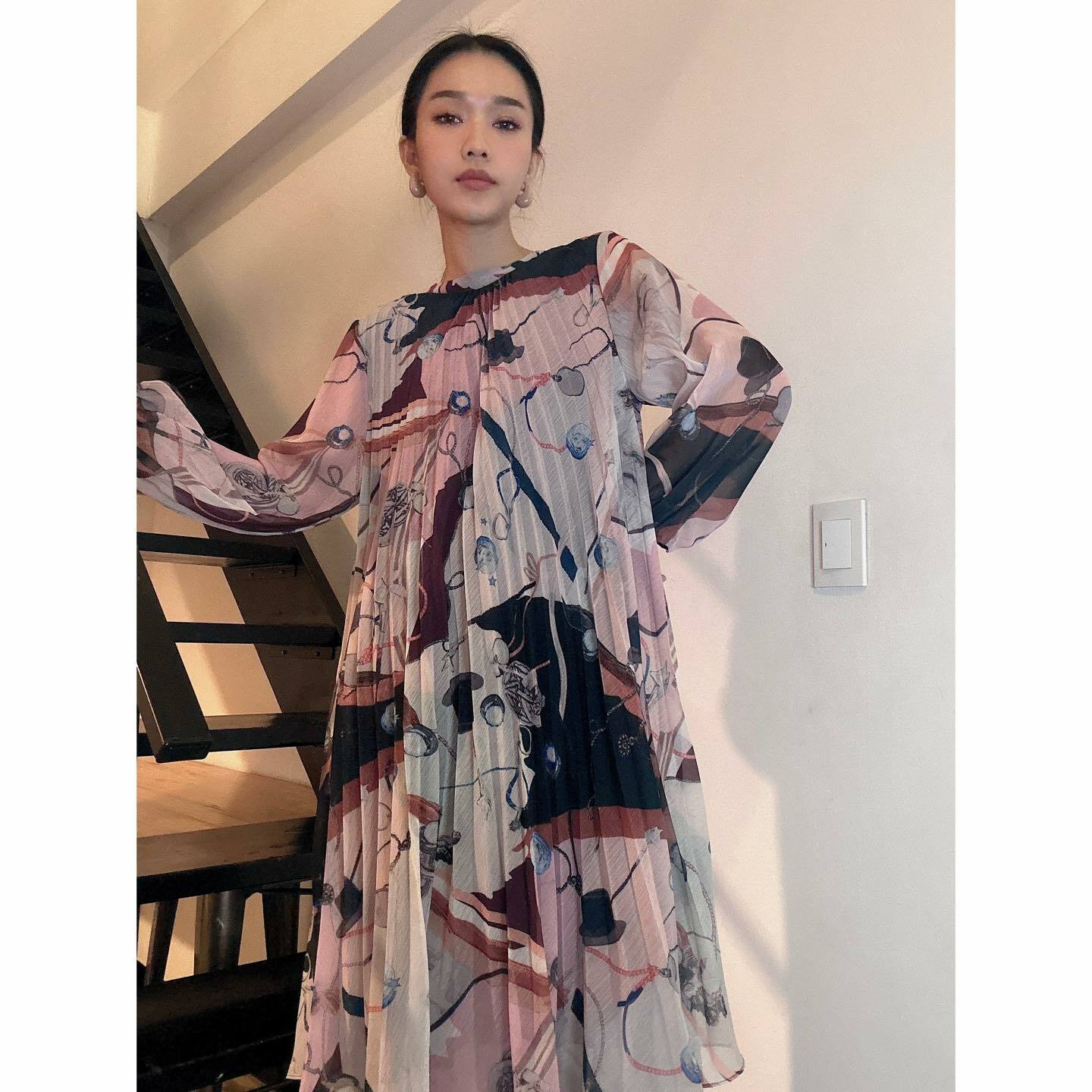 復古帽百褶雪紡連身裙