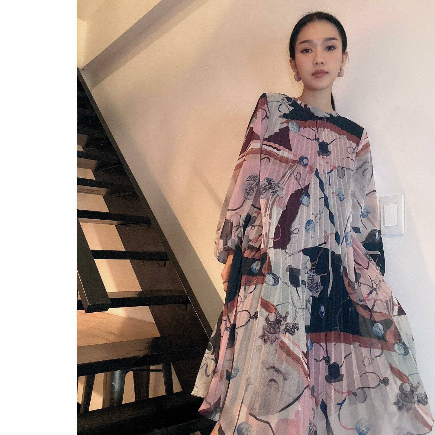 復古帽百褶雪紡連身裙