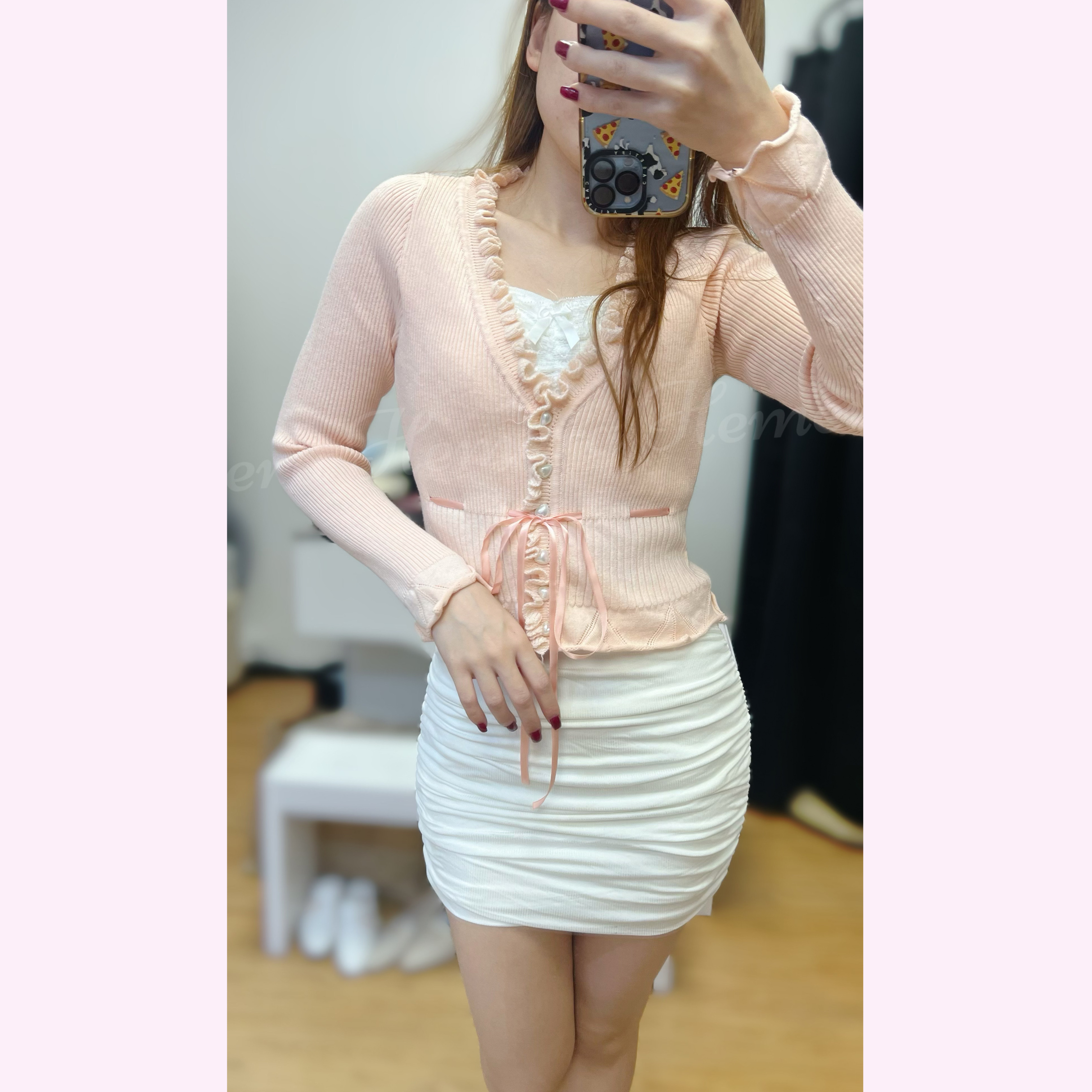 MH012103 可愛棉質心珍珠珠鈕上身