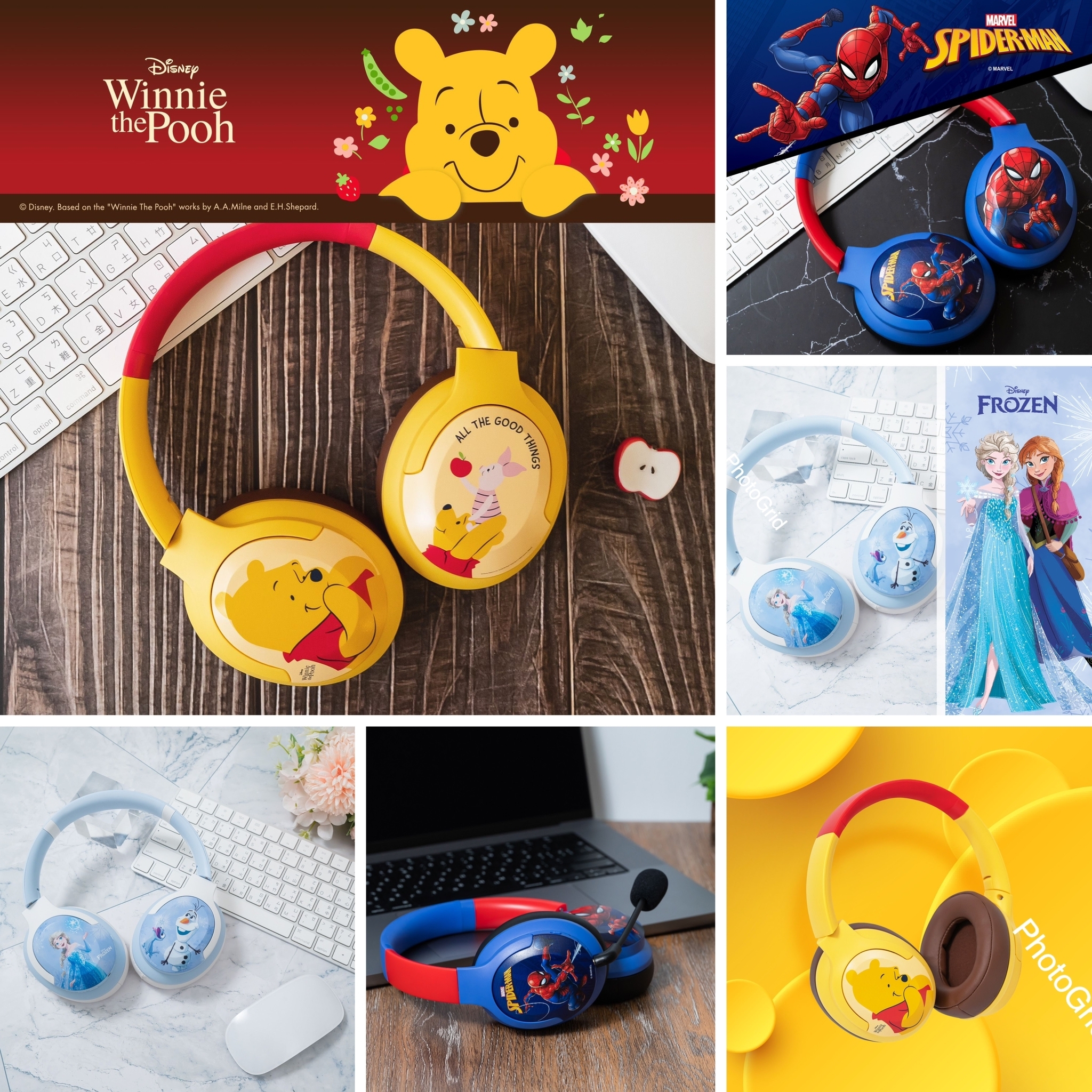 台灣InfoThink小熊維尼/冰雪及蜘蛛俠系列頭戴式藍牙耳機