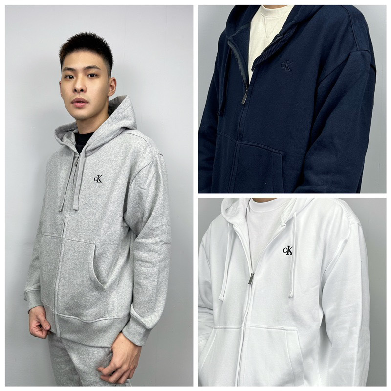 Calvin Klein CK 電繡小字母 落肩 內刷毛 連帽外套 棉外套