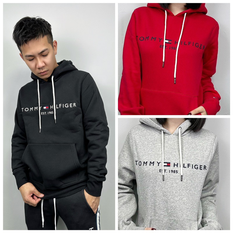 Tommy Hilfiger 電繡經典國旗字母Logo 內刷毛 帽T 連帽上衣