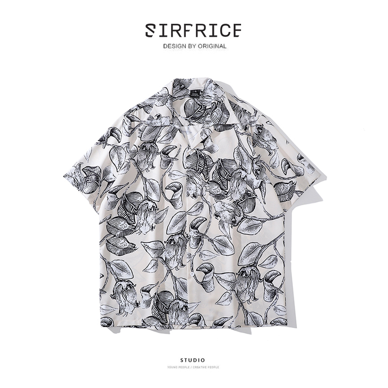 花襯衫 古巴領 韓系口袋襯衫