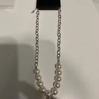 [S] NYU.NYU HALF CHAIN / PEARL NECKLACE WITH HEART PENDANT, SILVER, SNN87 (SNN87)