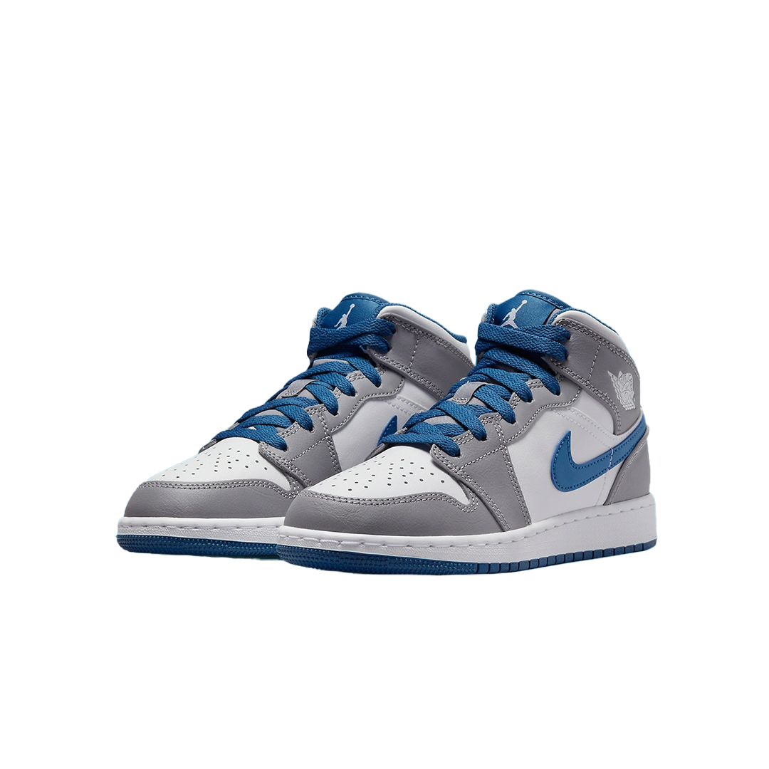 [In-Stock] Nike Air Jordan 1 Mid True Blue Cement (GS) DQ8423-014