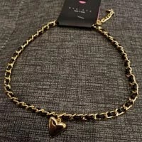 [S] NYU.NYU CHAIN INTERWINED WITH LEATHER HEART CHARM NECKLACE,GOLD, SNN123 (SNN123)
