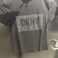 [S] DKNY RHINESTONE BOX LOGO TEE,BLACK/SILVER, P2MH7OMB-BLACK/SILVER (SD303)