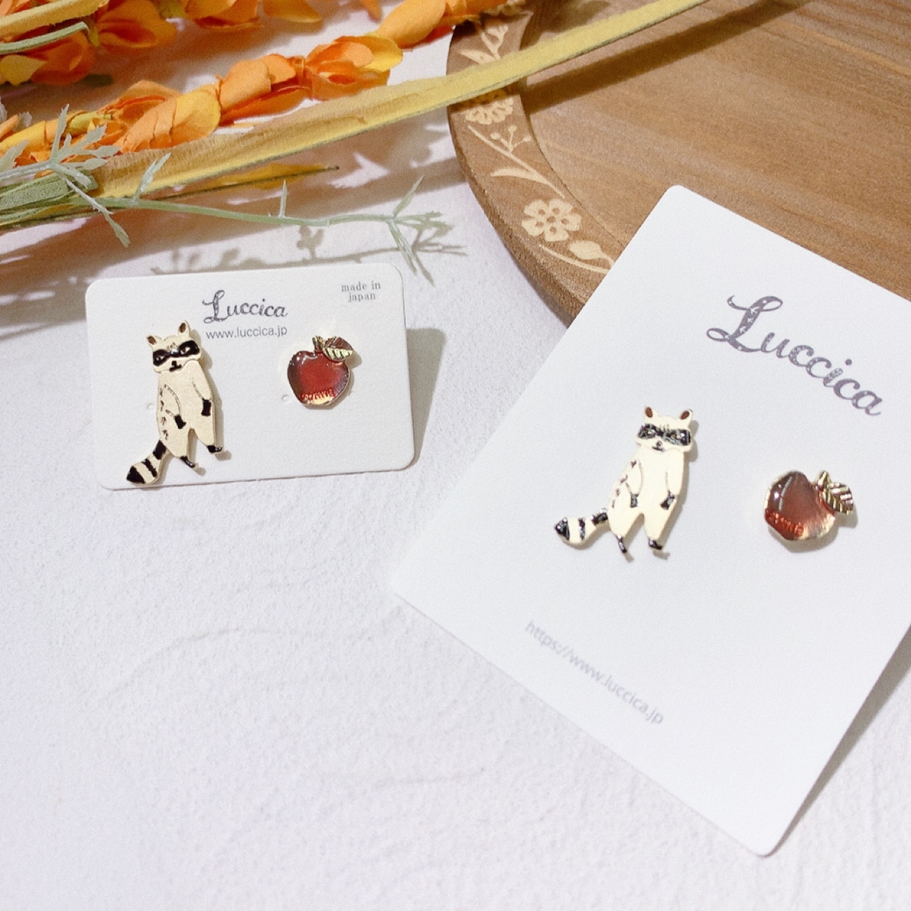 Luccica 浣熊&蘋果耳環/心口針