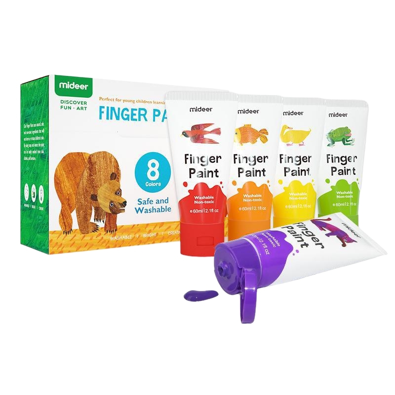Mideer可洗式手指顏料組/ 8色/ 好餓的毛毛蟲