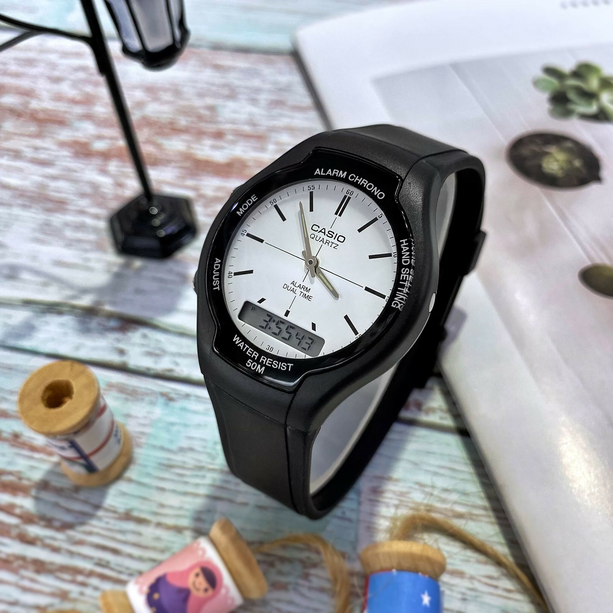 【CASIO 卡西歐】經典簡約雙顯錶 AW-90H-7E  38.6mm 現代鐘錶