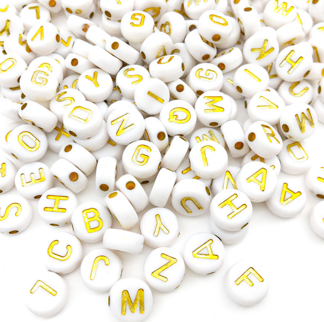 圆形白金色26英文字母珠 DIY奶油胶配件（100颗）