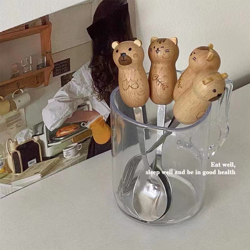 《1586》木製韓國小貓小熊湯叉