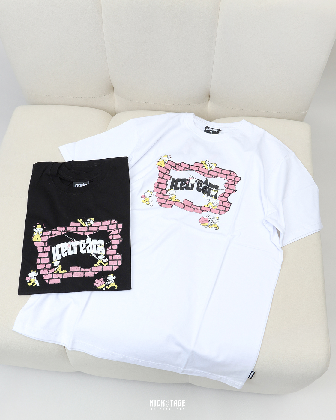 **特價商品售出不退換**ICE CREAM BRICK HOUSE SS TEE 黑色 白色 蓋房子 紅磚 Q版人物 印花 短T【IC421-8201】