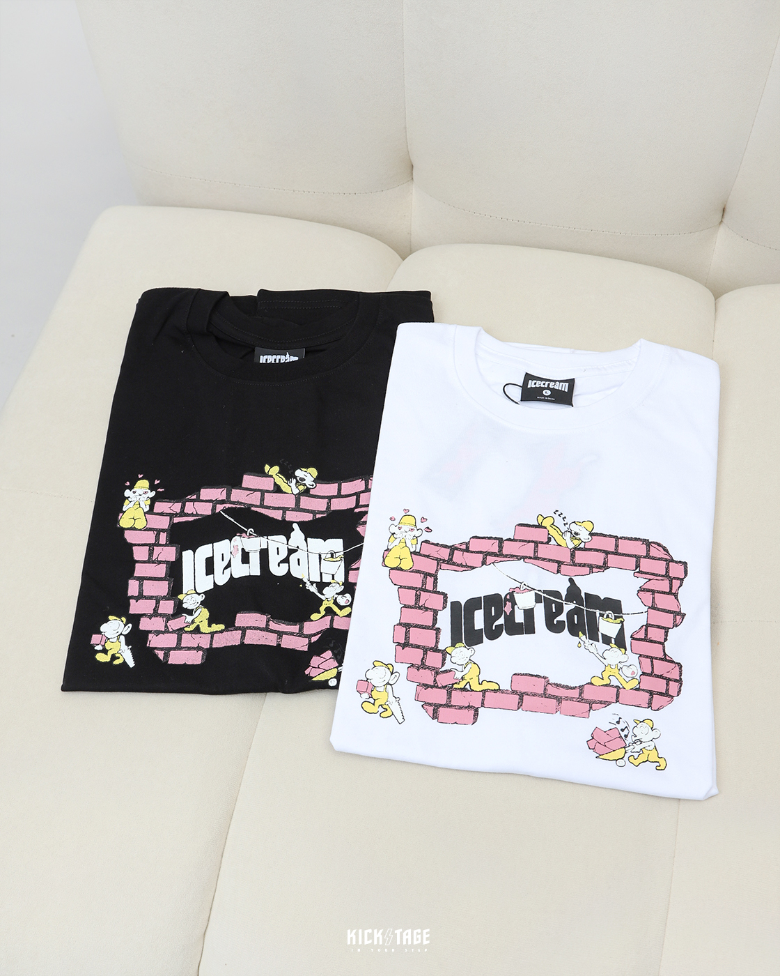 **特價商品售出不退換**ICE CREAM BRICK HOUSE SS TEE 黑色 白色 蓋房子 紅磚 Q版人物 印花 短T【IC421-8201】