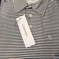 [S] CALVIN KLEIN SMALL LOGO STRIPE POLO SHIRT,WHITE/BLACK, SP40580384-40JP241100 (SCK205)