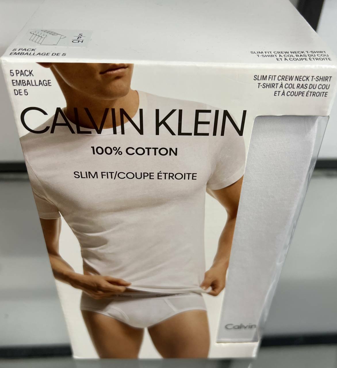 [S] CALVIN KLEIN 5 PACK SLIM FIT CREW NECK T-SHIRT,WHITE, NB1946100-A34M365959 (SCK235)