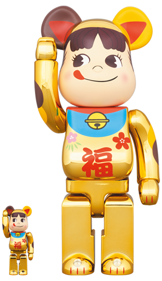 100%+400% BE@RBRICK Maneki Neko Peko-chan Fortune gold plating (招き猫 ペコちゃん 福 金メッキ)