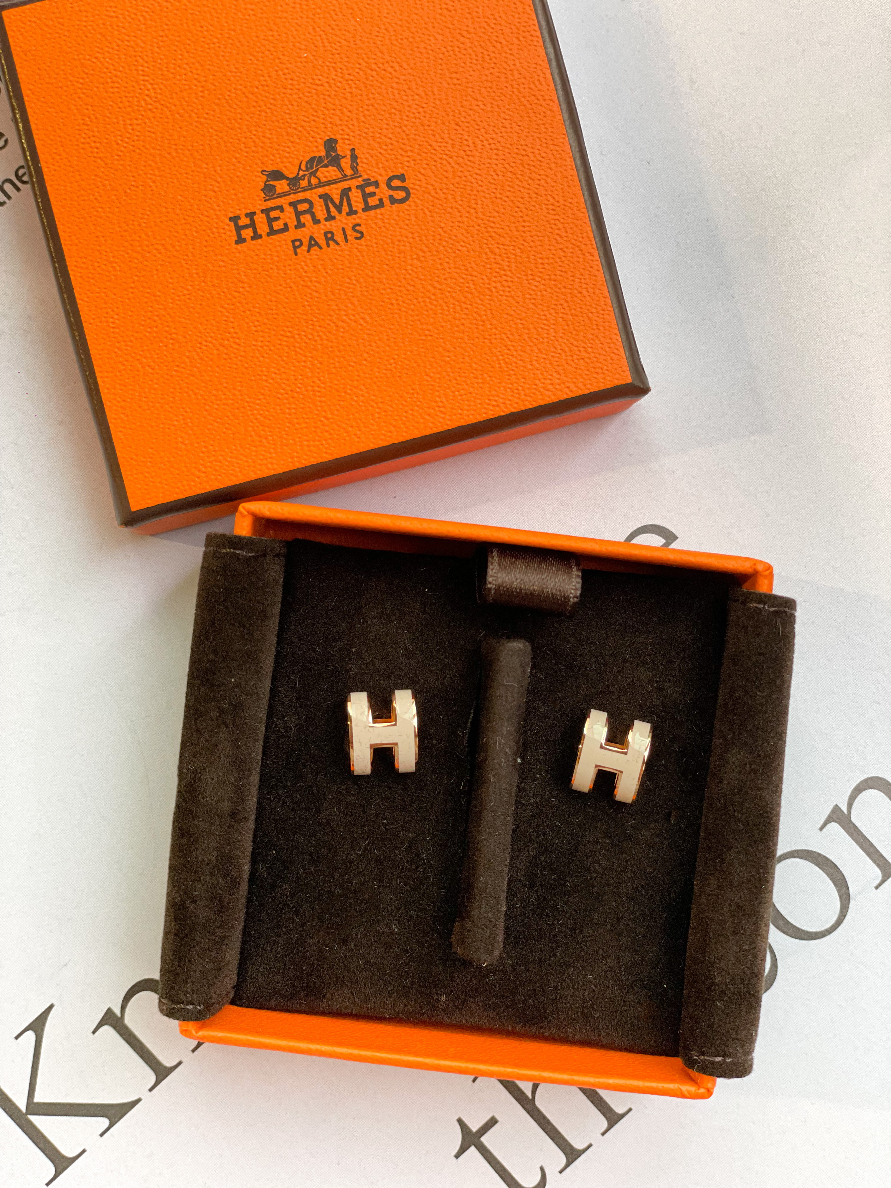 Hermes PopH mini Earrings (Marron Glacé) RGHW
