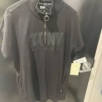 [S] DKNY EMBROIDERED LOGO HALF ZIP DRESS,BLACK, DP2D4731-BLK (SD305)