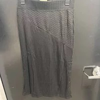[S] DKNY PULL-ON MIDI SKIRT WITH BUTTON SLIT,BLACK/BLACK, P2GGSOKD-BLK/BLACK FINAL SALE (SD313)