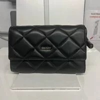 [S] DKNY R035BK83 QUILTED WALLET ON A CHAIN,BLACK/GOLD, 795728918743 (SD321)