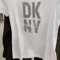 [S] DKNY GLITTER OUTLINE STACKED LOGO TEE,WHITE/SILVER, P2MH7OMH-WHT/SILVER (SD344)