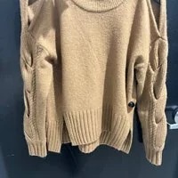 [S] DKNY BRAIDED LONG SLEEVES MOCK NECK HI-LOW SWEATER,FAWN, P2HSAC56-FAWN (SD360)