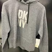 [S] DKNY STACKED LOGO HOODIE,BLACK/HEATHER GREY/SILVER, DP2T8511-XHV (SD381)