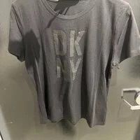 [S] DKNY GLITTER OUTLINE STACKED LOGO TEE,BLACK/BLACK, P2MH7OMH-BLK/BLACK (SD383)