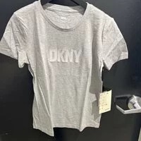 [S] DKNY FOUNDATION LOGO TEE,HEATHER PALE GREY/WHITE, W3276CNA-HGR/WHT (SD384)