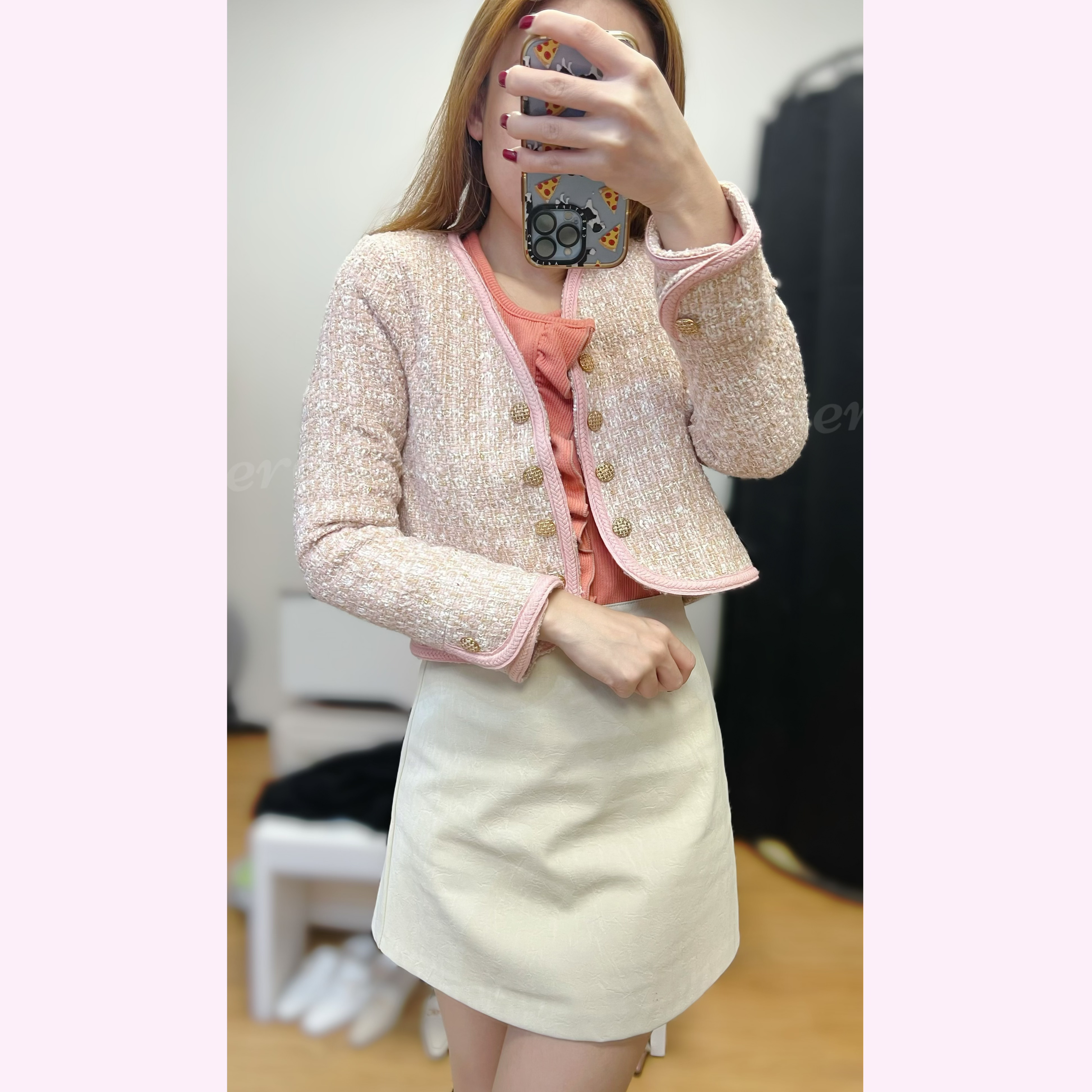 MH012801 PINK TWEED CROP JACKET