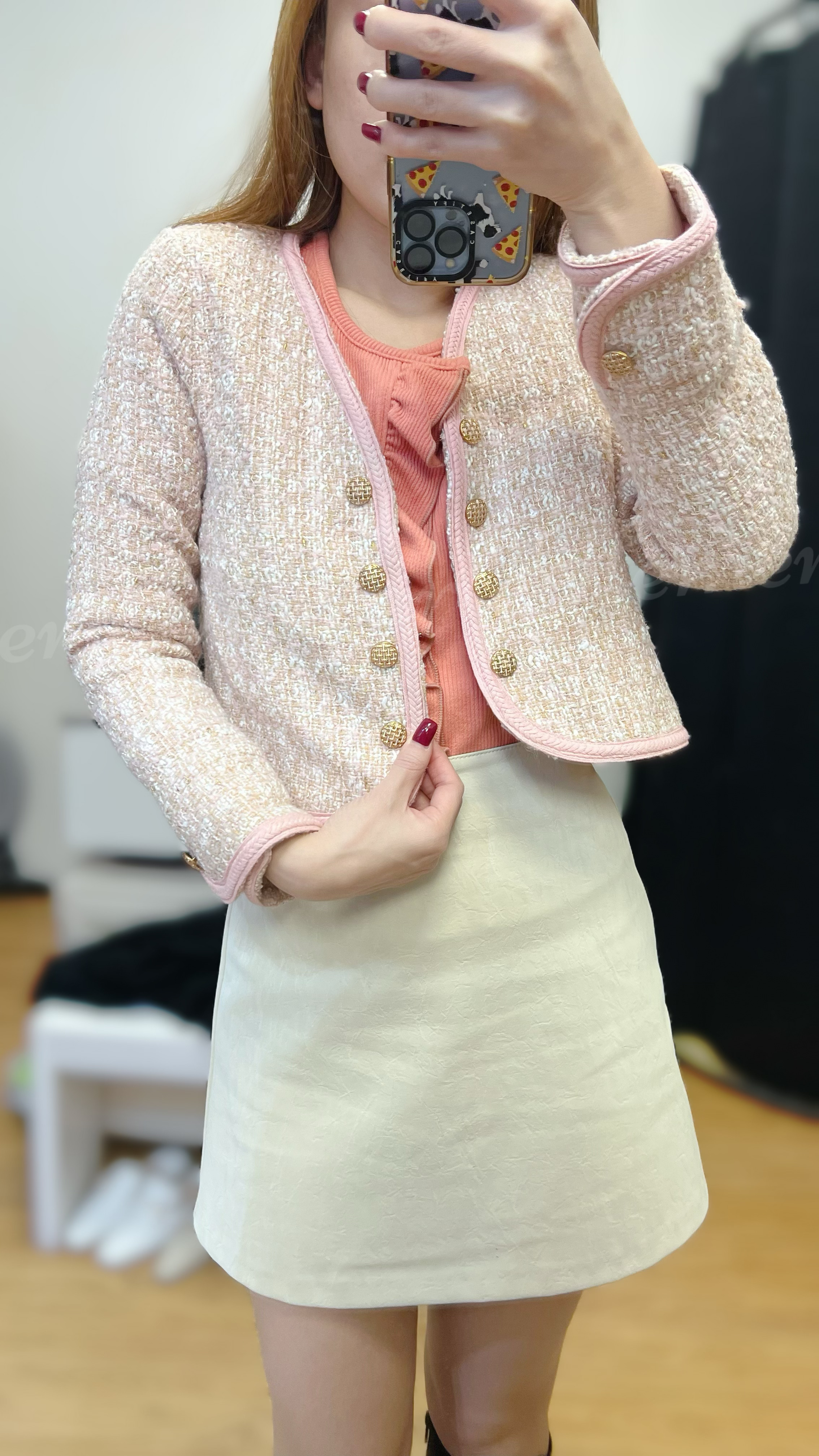 MH012801 PINK TWEED CROP JACKET