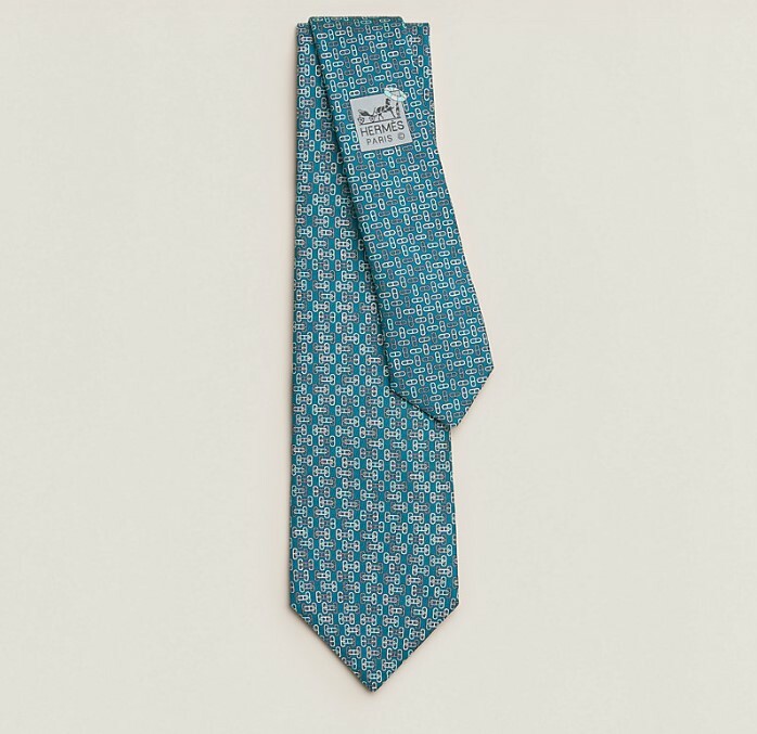全新HERMES領呔 7CM Bleu Canard / Gris / Cyan真絲 H006296T 05 Tie 7 Maillons Trombone Twillbi tie #BRAND NEW#香榭站正品