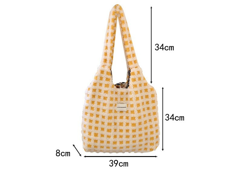 《1590》奶油系格紋加厚毛絨單肩包