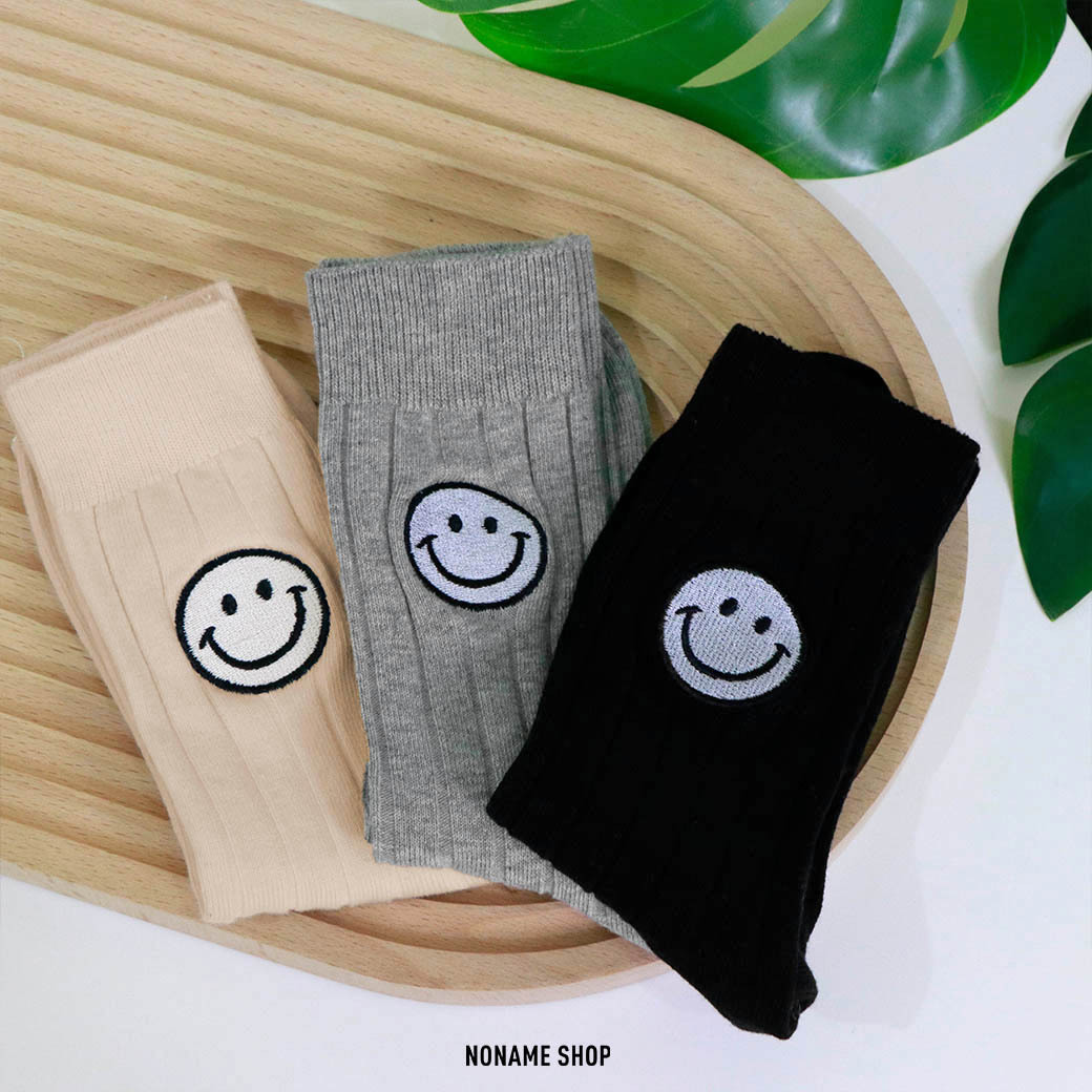 OH!NI INS風 日系 刺繡 笑臉 中筒襪 襪子 三色