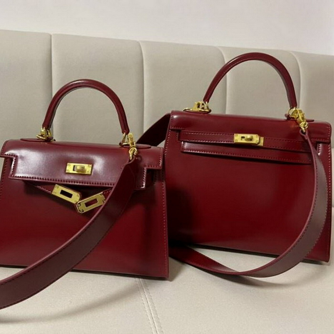 BOX牛皮牙籤紋復古凱莉包(22cm/25cm/28cm)