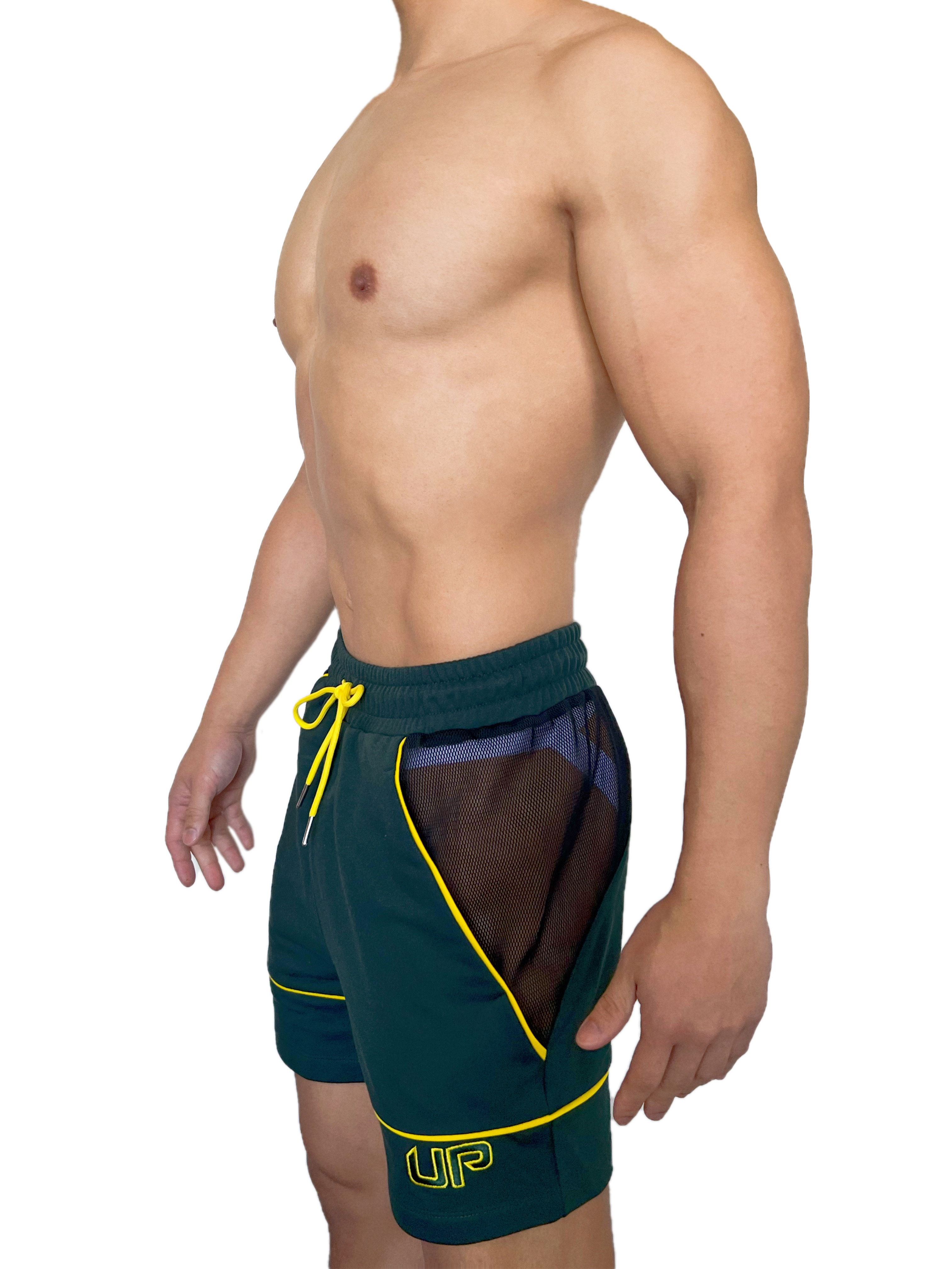 熱賣回歸 - UP For Fun Max 棉短褲 深綠/黃