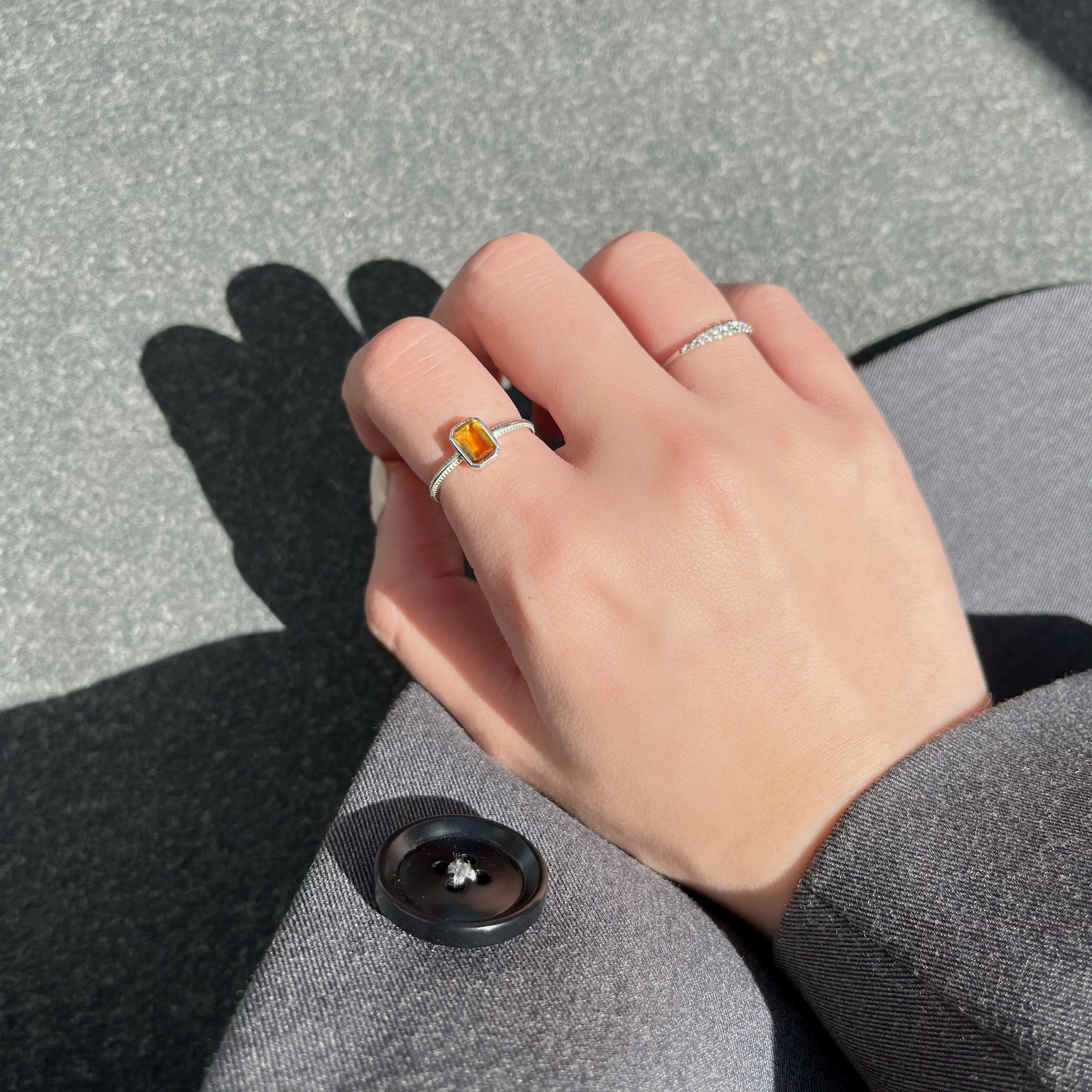 Emerald cut黃水晶雙滾邊戒指