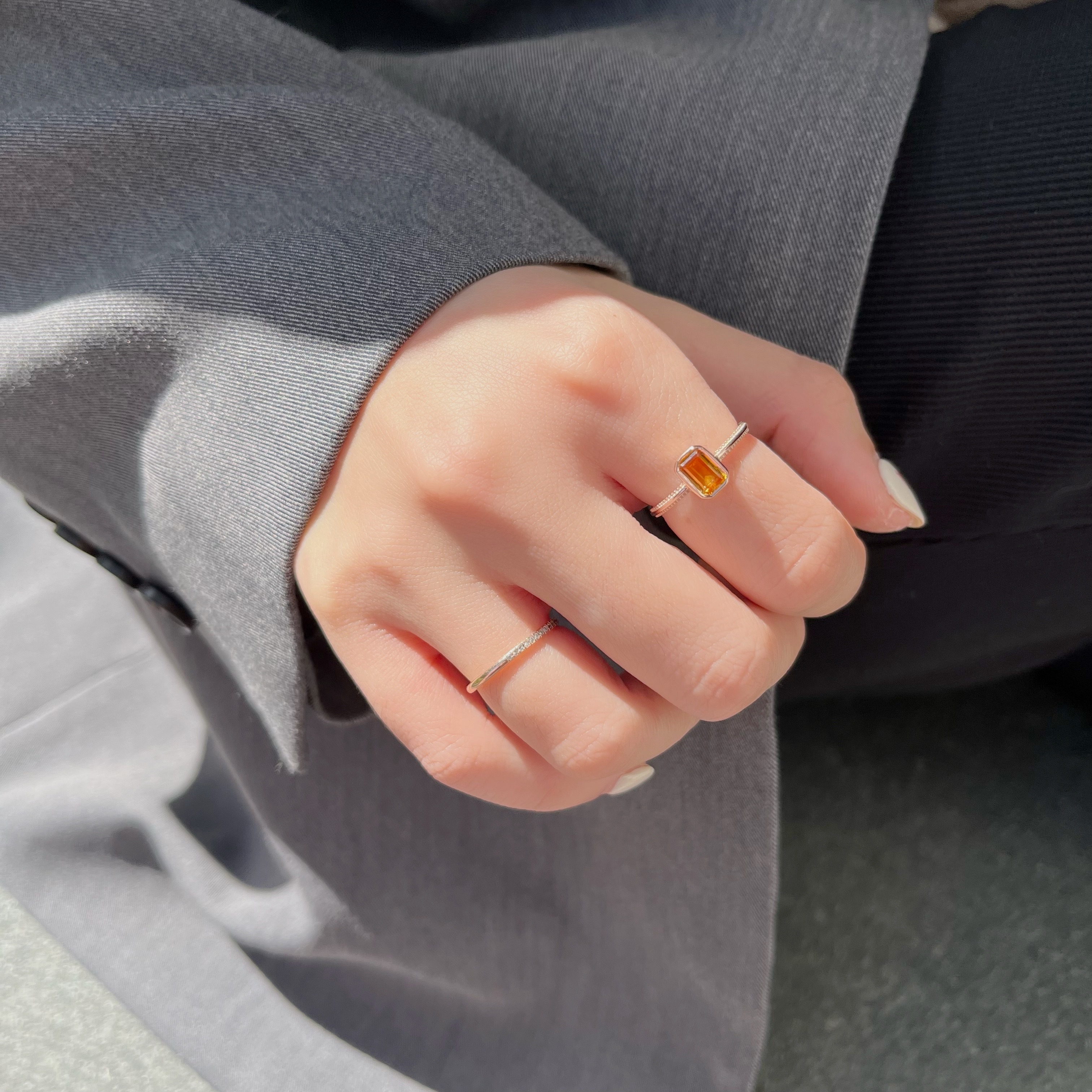 Emerald cut黃水晶雙滾邊戒指