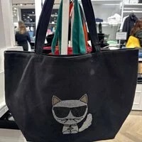 [S] KARL LAGERFELD 216W3902 K/IKONIK CHOUP RHINS CANVAS TOTE BAG,BLACK, 8720092533607 (SKL458)