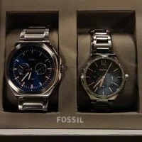 [S] FOSSIL BQ2751SET HIS & HER MULTIFUNCTION STAINLESS STEEL WATCH SET,SILVER TONE, 796483593510 (SFF12)