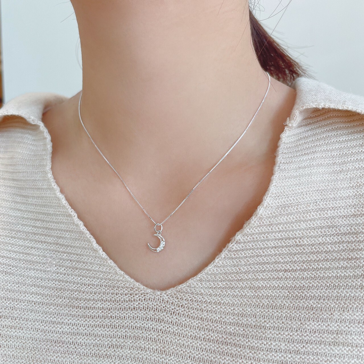 │日常│閃耀月牙 • 微鑲鋯石 • 鎖骨鍊 • 純銀項鏈 • 抗過敏 S925