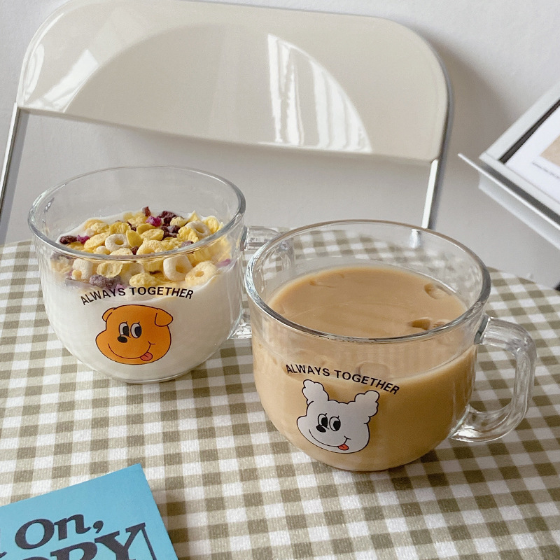 《1596》吐舌狗狗燕麥透明玻璃杯400ML