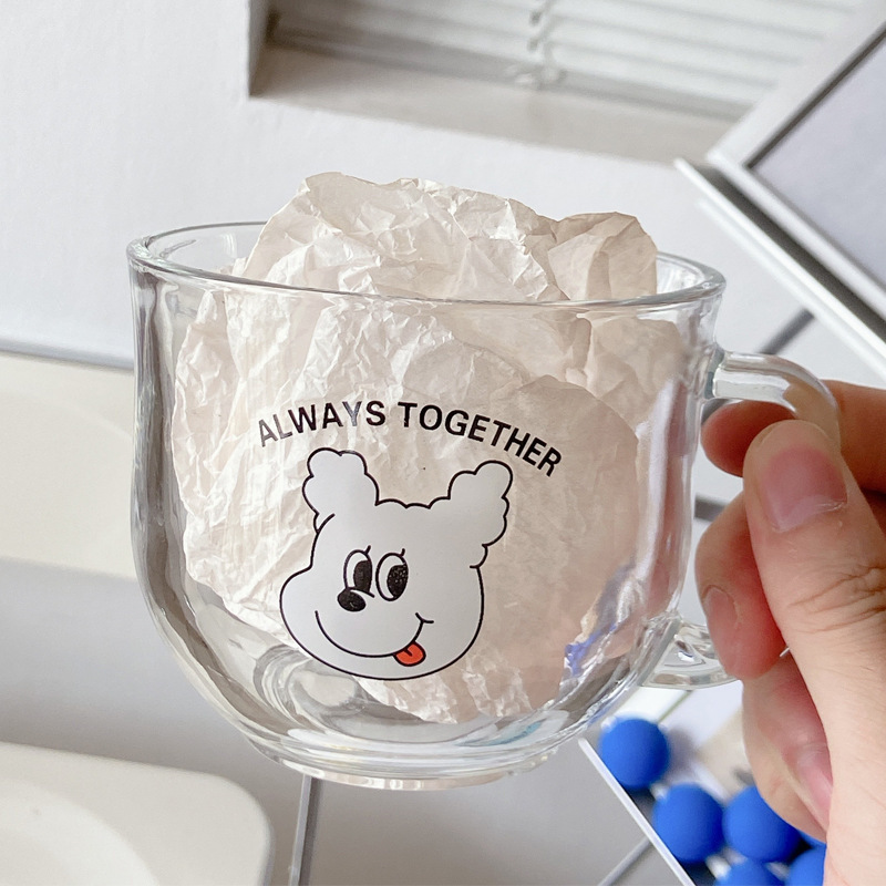 《1596》吐舌狗狗燕麥透明玻璃杯400ML