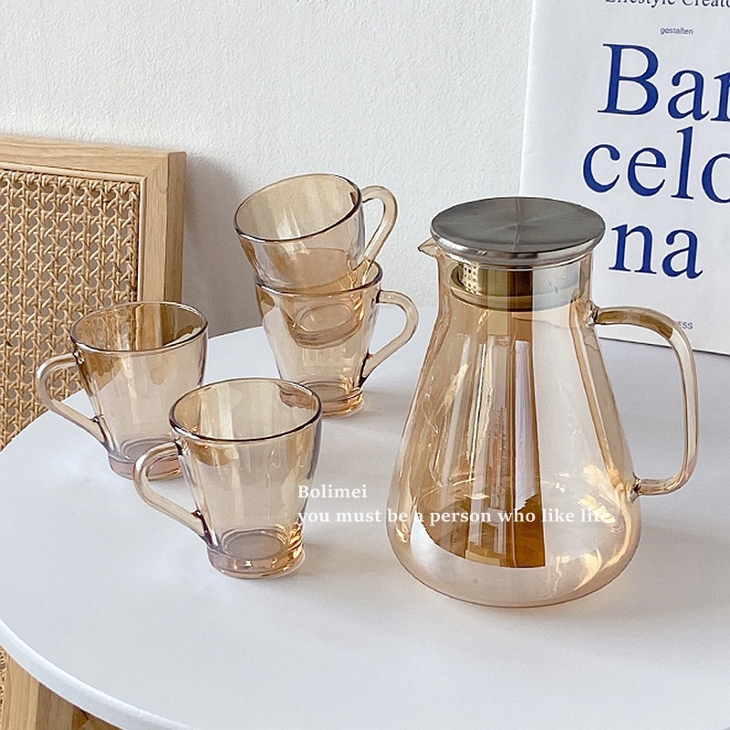 《1597》琥珀玻璃大容量茶水壺(附四杯子)