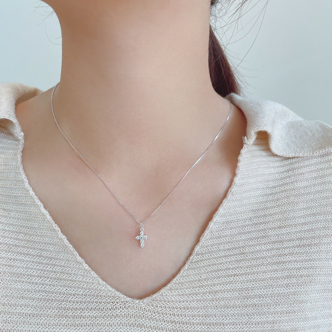 │日常│鋯石十字架 • 微鑲 • 鎖骨鍊 • 純銀項鏈 • 抗過敏 S925